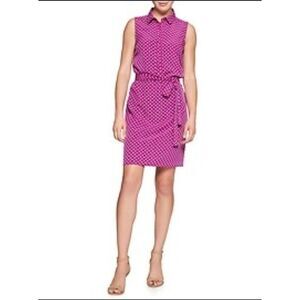 Banana Republic Sleeveless Shirt Dress Women’s Size 8 Purple Print Tie Waist